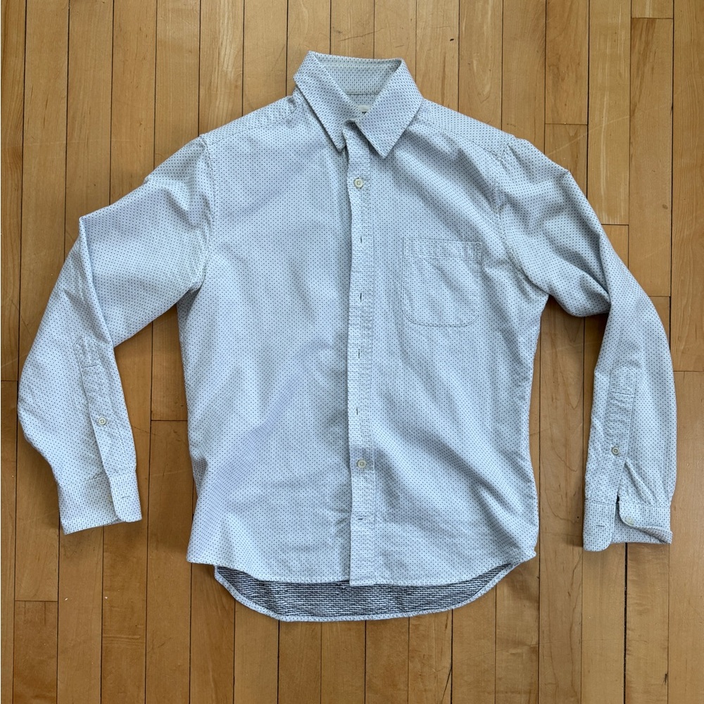 Men’s Taylor Stitch California Shirt in White Blue Polka Dot  Small 38